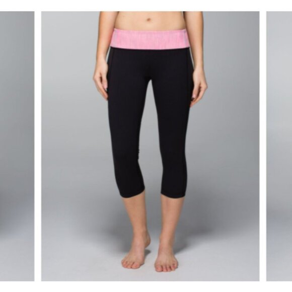 Lululemon Breathe Easy Crop Black Wee Are From Space Neon Pink Opal Size 6 EUC - Picture 1 of 12